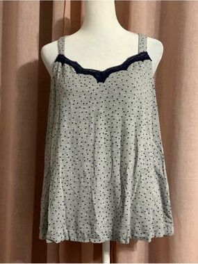 Grey Soma Polka Dot Cami with Navy Lace Trim Sz Small